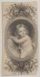 Motyw banknotu: portret dziecka i dwa wzorzyste owale otoczone kwiecistym k..., ca. 1824-37.
