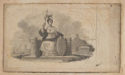Winieta banknotu z kobiecą postacią przedstawiającą Amerykę, ca. 1824-37.