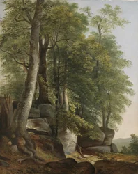 Krajobraz ze skałami i drzewami, ok.1845