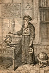jezuita Johann Adam Schall von Bell (1591-1666), poprzednik Ferdynanda Verbiest, astronom na dworze dynastii Ming w Nanjing, ubrany w strój mandaryński, z Chin monumentis