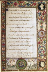 Strona z rękopisu „Il canzoniere” Francesca Petrarki (Petrarka) (1304-1374), iluminowana przez Attavantego degli Attavanti (1452-1525) (rkps kl. VIII. 684), XV wiek, wymiary 19 x 12,7 cm, Florencja, Biblioteka Narodowa