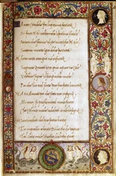 Strona z rękopisu Il Canzoniere Francesca Petrarki (1304-1374). Miniatura autorstwa Attavantego degli Attavantich (1452-1525), Biblioteca Nazionale, Florencja