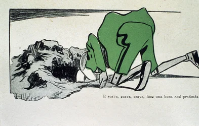Ilustracja autorstwa Attilio Mussino (1878-1954) do bajki "Przygody Pinokia" Carlo Collodiego.