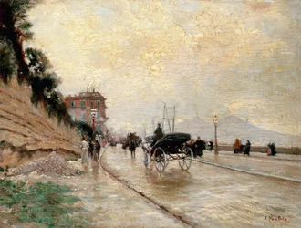 Przewóz na promenadzie w Neapolu (olej na panelu)