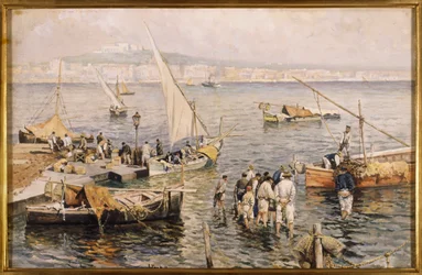 Marina z rybakami (akwarela)