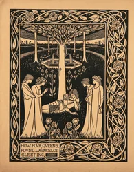 Jak cztery królowe znalazły śpiącego Lancelota. Ilustracja do książki Le Morte dArthur autorstwa Sir Thomasa