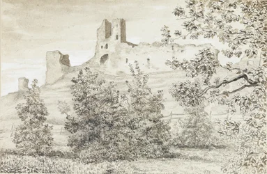 Widok ruin zamku Rakvere, 1828 (sepia i ołówek na papierze)