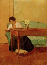 Elisabeth na zielonej sofie, czyta