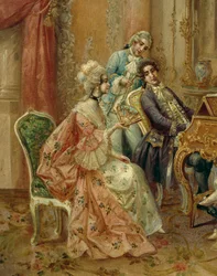 Na fortepianie, Stephan Sedlacek (1868-1936), olej na płótnie, detal