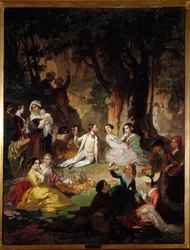 Degustacja Champetre Scena pikniku w społeczeństwie mieszczańskim. Obraz Barthelemy Glaizes (1807-1893) 1850 Montpellier, Muzeum Fabre