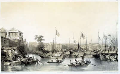Fabryki europejskie w Kantonie - w „Chiny i Chińczycy””, rysunki Auguste Borget i litografie Eugène Cicéri