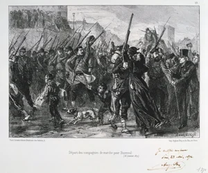 Żołnierze francuscy wyruszający do Buzenval, oblężenie Paryża, wojna francusko-pruska, 18 stycznia 1871 1872