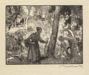 Las Fontainebleau: Łowcy grzybów w Rocher Bernard La Forêt de Fontainebleau..., 1890.
