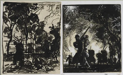 Scena nocna, patrol na skraju lasu, 1914.