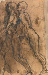 Cienie zbliżające się do Dantego i Wergiliusza (grafit, pióro i ciemna sepia wash na buff paper)