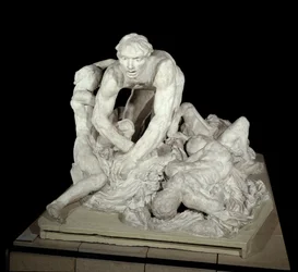 Ugolino, hrabia Ugolino della Gherardesca, tyran Pizy i zdrajca ojczyzny, otoczony przez czworo swoich dzieci. Postać z Piekła w Boskiej komedii Dantego Alighieri (1265-1321). Rzeźba Auguste