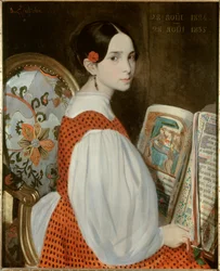 Portret Léopoldine Hugo (1824-1843) w modlitewniku z dnia 28/08/1835. Portret córki Victora Hugo w dniu jej pierwszej komunii. 1835. H. 0,73 x 0,6 m. Paryż, Maison Victor Hugo