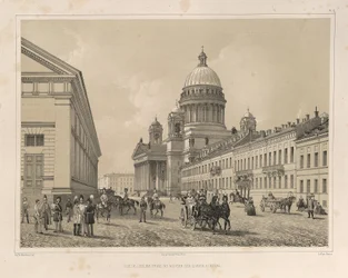 Katedra św. Izaaka widziana z ujeżdżalni kawalerii Z: Budowa katedry św. Izaaka, 1845