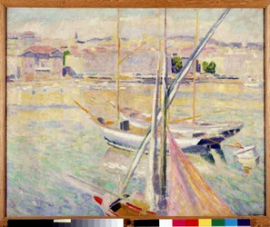 Veleiros no Velho Porto de Marselha (óleo sobre tela) polonês