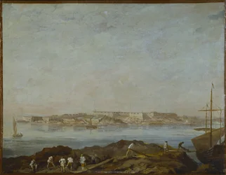 Vue de Sveaborg (ou Suomenlinna, Viapori) (Finlandia) - Widok Sveaborg, autorstwa Ehrensvarda, Augustyna (1710-1772). Olej na płótnie. Wymiar: 54x69,5 cm. Muzeum Narodowe w Sztokholmie