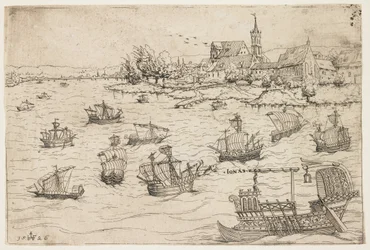 Jonasz i wieloryb na jeziorze z żaglowcami, 1546