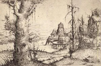 P.9-1993 Krajobraz rzeczny z grubym drzewem