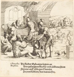 Ludzie z Efraima troszczą się o swoich jeńców i zwracają je Jerico, 1549.