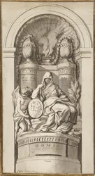 Studium pomnika nagrobnego, 1750 (czarna kreda, długopis i brązowy tusz, brązowe i szare plamy, białe podwyższenie na dwóch połączonych arkuszach)