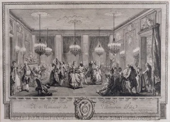 Bal wieczorowy w Domu Monsieur de Villemorien Fila, grawerowany przez L. Provosta (patrz także 55452)