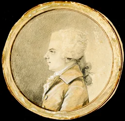 Wolfgang Amadeusz Mozart - Augustyn de Saint-Aubin (1736-1807). Sangwina, czarna kreda i biały kolor na papierze, ok. 1778. Wymiar : D 13,8 cm. Prywatna kolekcja