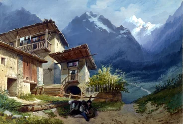 Scenografia do opery „Linda di Chamounix” Gaetano Donizettiego, Turyn, 1875
