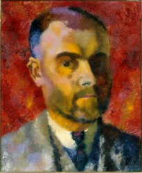 Autoportret Augusto Giacomettiego na czerwonym tle