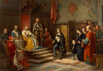 Fryderyk III, naciskany do marszu przeciwko Turkom przez triestowego poetę Raffaele Zovenzoniego, Augusto Tominz (1818-1883)