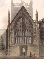 Na zewnątrz Merton College, naprzeciw północnego okna kaplicy Ante, ilustracja z „Historii Oksfordu”, grawerowana przez I. Sutherlanda, wyd. przez R. Ackermanna
