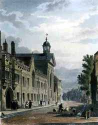 Na zewnątrz Pembroke College, Cambridge, z „Historii Cambridge”, grawerowane przez Josepha Constantine