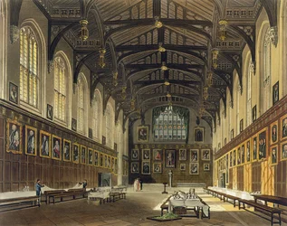 Wnętrze kościoła Hall of Christ Church, ilustracja z „Historii Oksfordu” rytowana przez J. Blucka (fl.1791-1831) wyd. R. Ackermann, 1814 (akwatinta)