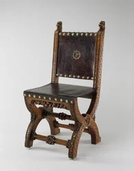 Krzesło X-Frame, wykonane przez Johna Webba, ok. 1847 (dąb, skóra i mosiądz)