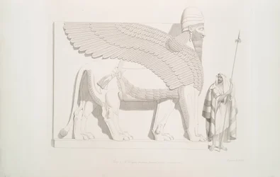Skrzydlaty lew z ludzką głową z Nimroud [Calah], 1849