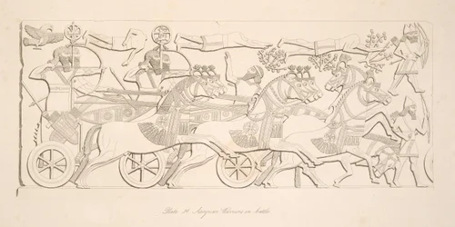 Asyryjscy wojownicy w bitwie, z Monuments of Niniveh, wyd. 1849