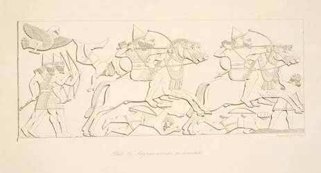 Asyryjscy wojownicy na koniach, z Monuments of Niniveh, wyd. 1849