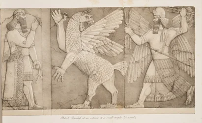 Płaskorzeźby przy wejściu do małej świątyni (Nimroud), z Monuments of Niniveh, wyd. 1849