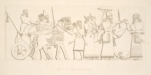 Król przyjmujący jeńców, z Monuments of Niniveh, wyd. 1849
