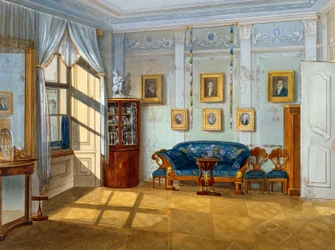 Salonik w stylu biedermeier, ok. 1830, akwarela, Austria