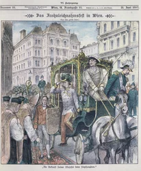 Cesarz Austrii Franciszek Józef przybywający do katedry św. Szczepana w Wiedniu z okazji święta Bożego Ciała (Fronleichnam), 1897;