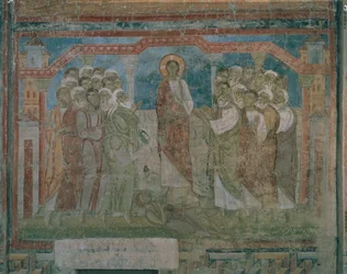 Jezus uzdrawia opętanego w synagodze w Kafarnaum (fresk)