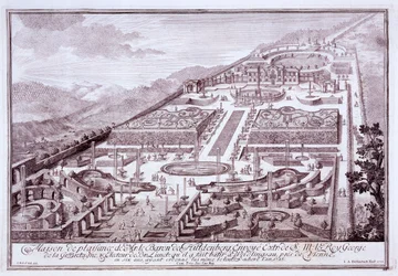 Wspaniałe ogrody i pałac barona de Huldenburga, wybudowany przez niego w Widlingsau, 1719