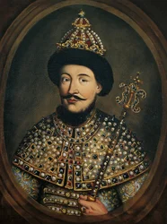 Portret cara Rosji Aleksego I Michajłowicza, zwanego bardzo pokojowym carem (1629-1676) - Portret cara Rosji Aleksego I Michajłowicza (1629-1676) autorstwa austriackiego mistrza (czynny ok. 1440-1450)