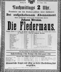 Plakat reklamujący „Die Fledermaus” Johanna Straussa Młodszego do spektaklu w Wiedeńskiej Operze Państwowej, 28 października 1894 (lito)