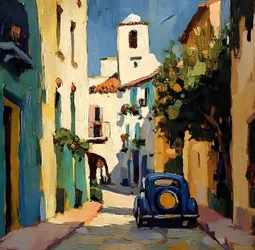 Niebieski samochód z Sunny Village