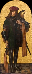 Święty Kandyd (Ksander) (Święty Kandyd) lub Święty Wojownik (czasami utożsamiany ze Świętym Jerzym) - Obraz Aine (Ayne) Bru (Hans Brun lub Lucius Brun) (aktywny XVI wiek) Olej na drewnie 1502-1507 Museu Nacional d